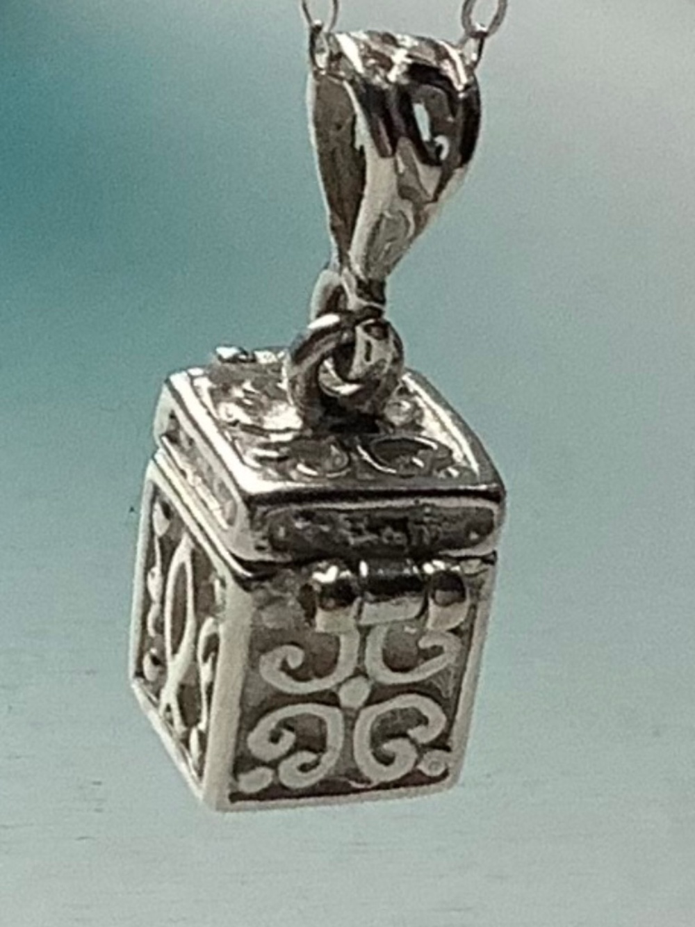 Vintage 925 Sterling Silver Prayer Box Pendant Necklace 18” Cable Chain - Picture 6 of 13